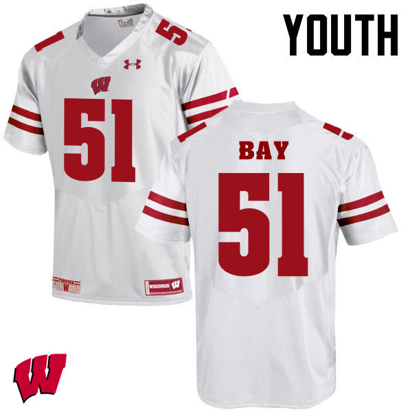 Youth Winsconsin Badgers #51 Adam Bay College Football Jerseys-White - Click Image to Close